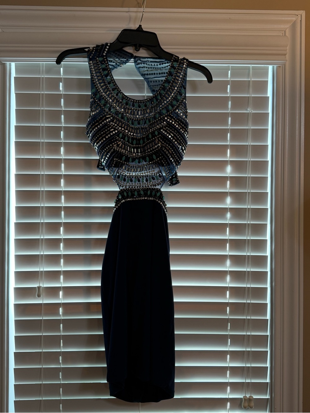 Dave & Johnny Navy Beaded Two-Piece Evening Dress